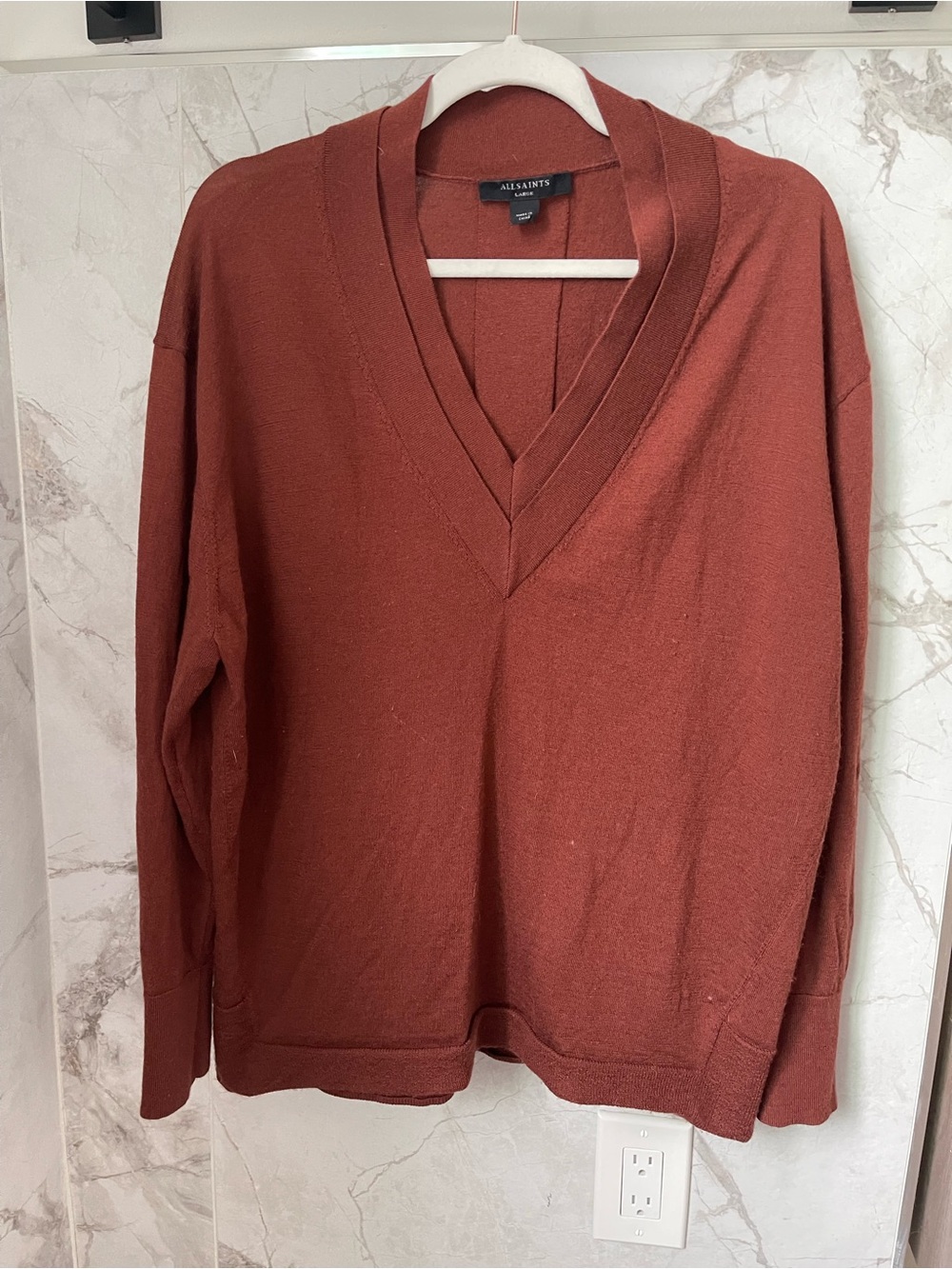 AllSaints Rust Red V-Neck Sweater